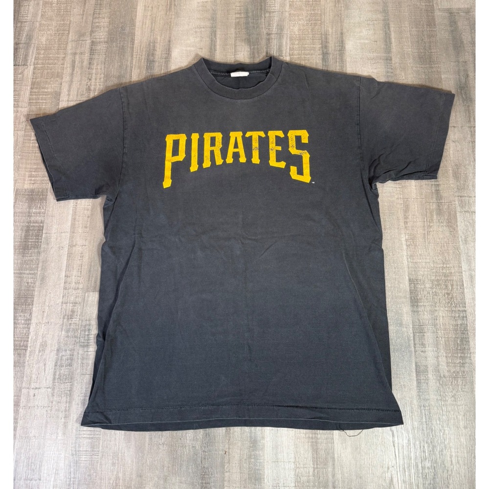 Vintage Majestic Pittsburgh Pirates T-Shirt Mens XL Black MLB Baseball USA Fade